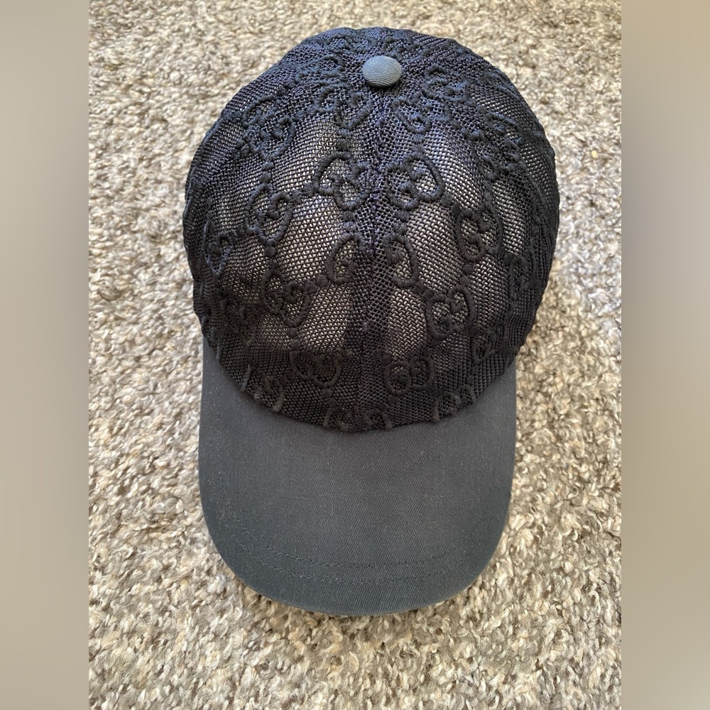 Auth Gucci GG Lace Embroidered Baseball Cap Hat L